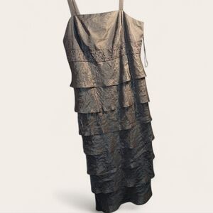 R&M Richards Silver Maxi Textured Ruffle Gown Dress 20W